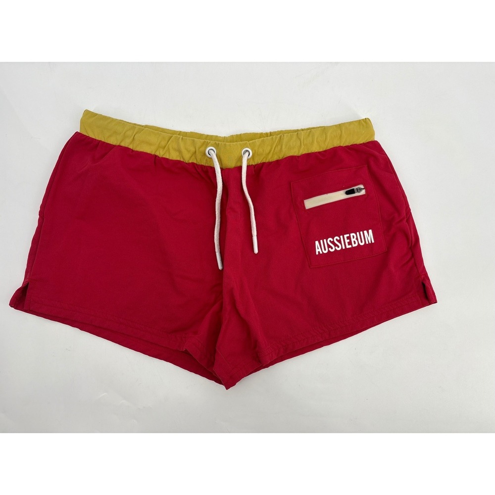 AussieBum Surfstretch Mens Swim Shorts Red Yellow XL Board Trunks Zipper Pocket